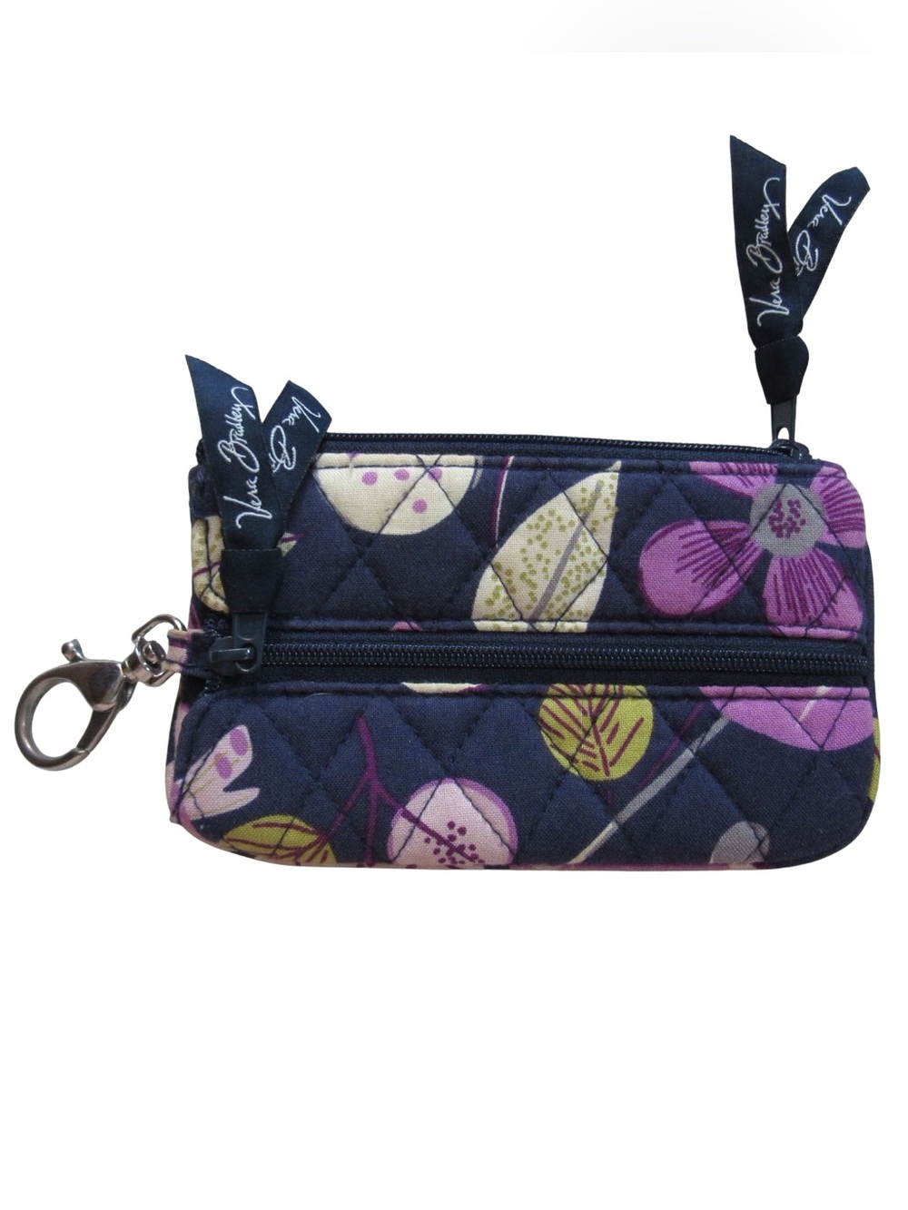 Vera Bradley Floral Nightingale Quilted Key Case Coin Pouch Key Clip Blue